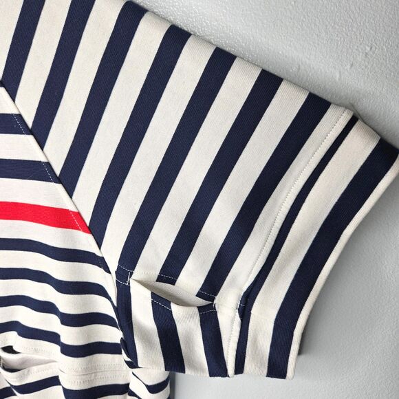 HARRISON WONG Striped Shirt Medium Short Sleeves Boxy Cutouts Nautical Cotton - Picture 2 of 7
